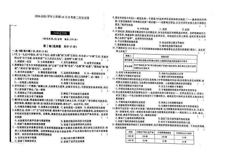 µ▒ƒΦÑ┐τ£üΦ╡úσ╖₧σ╕éσñºΣ╜ÖσÄ┐Θâ¿σêåσ¡ªµíΦüöΦÇâ2024-2025σ¡ªσ╣┤Θ½ÿΣ║îΣ╕èσ¡ªµ£ƒ12µ£êµ£êΦÇâσÄåσÅ▓Φ»òΘóÿ第1页