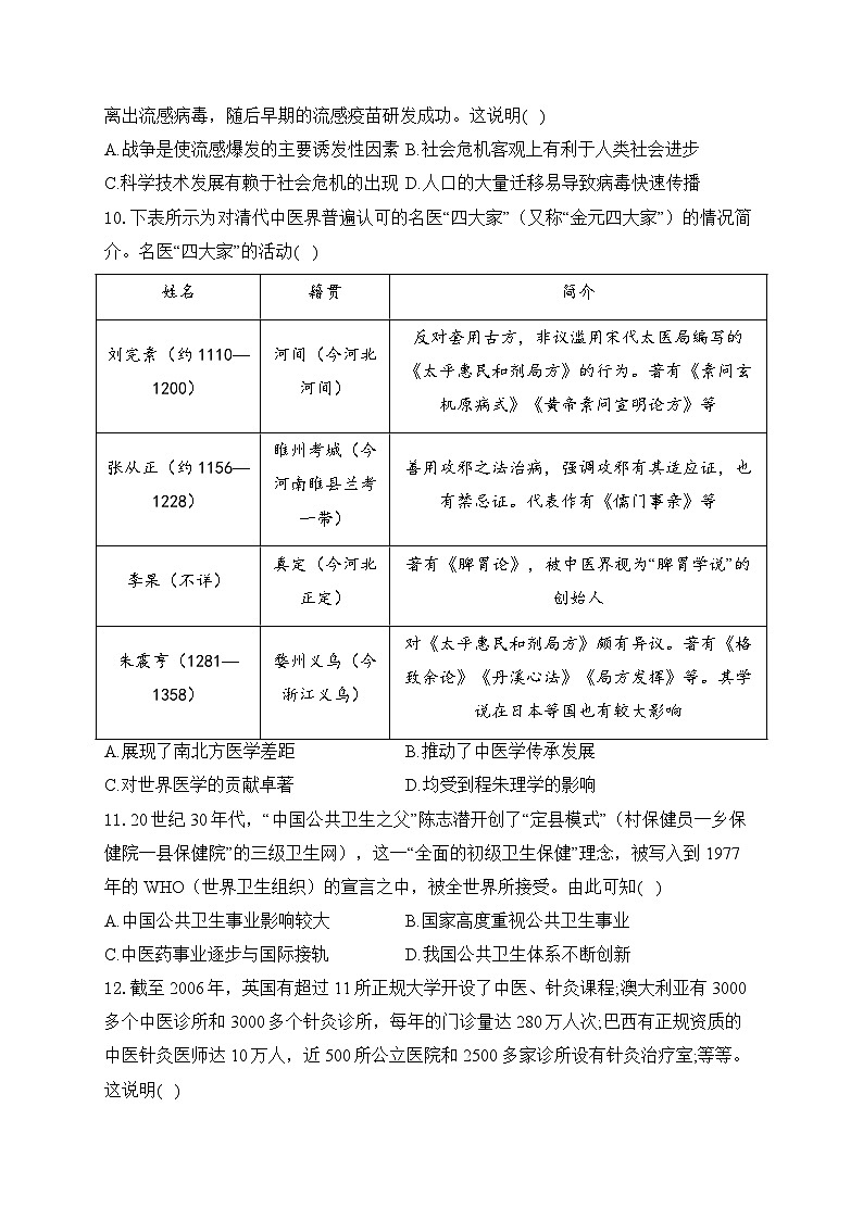 专题六 医疗与公共卫生——高考历史二轮复习专项提分训练第3页