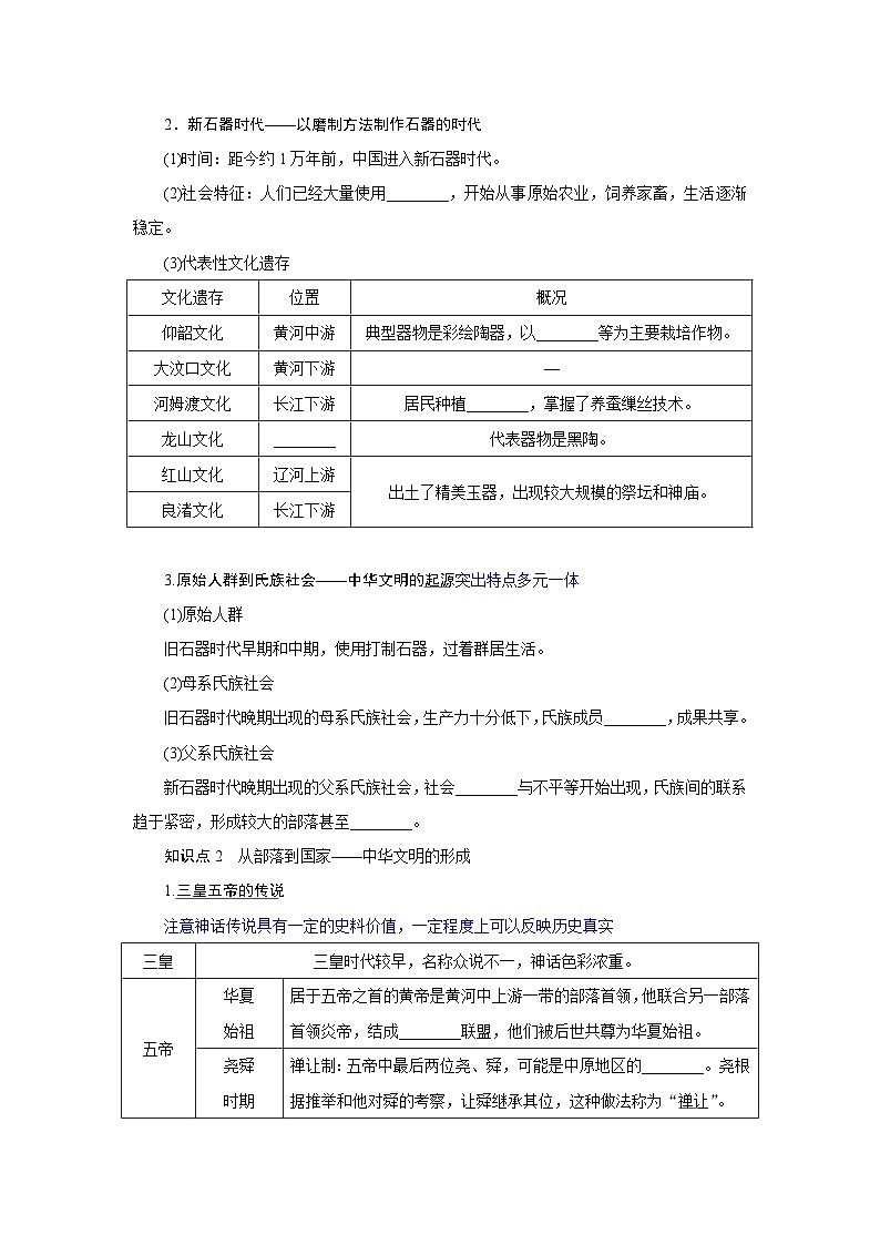 2024-2025学年中外历史纲要上 第1课　中华文明的起源与早期国家 导学案第2页