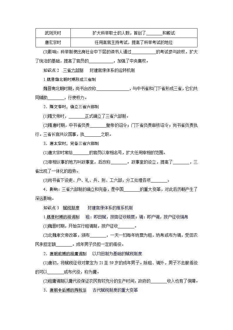 2024-2025学年中外历史纲要上 第7课　隋唐制度的变化与创新 导学案第2页