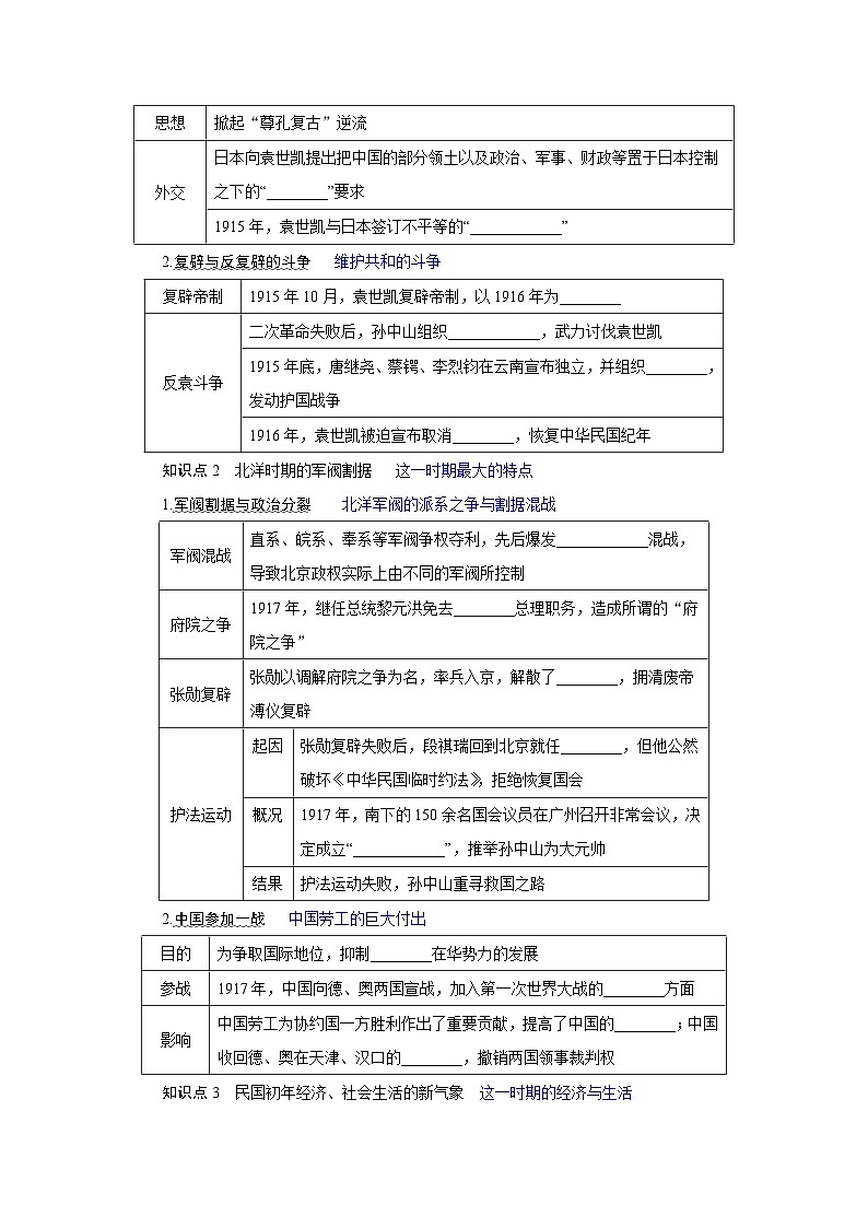 2024-2025学年中外历史纲要上 第19课　北洋军阀统治时期的政治、经济与文化 导学案第2页