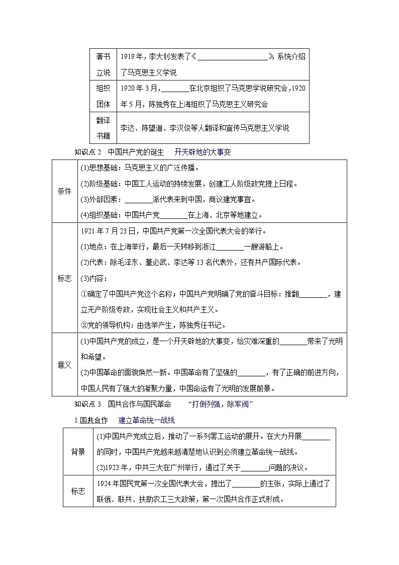 2024-2025学年中外历史纲要上 第20课　五四运动与中国共产党的诞生 导学案第3页