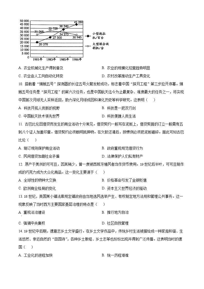 河南省百师联盟2024-2025学年高二上学期期中考试历史试题  Word版无答案第3页