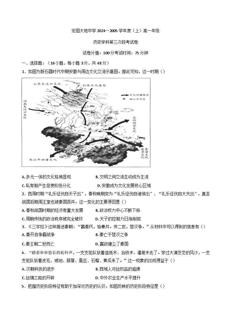 2024-2025学年度安徽省合肥市肥西宏图中学高一上学期第三次段考历史试题第1页