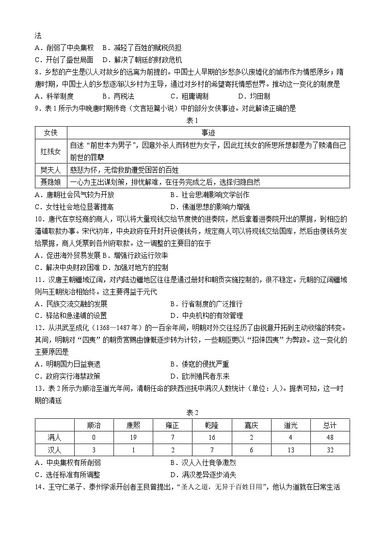 2025湖南省部分学校高一上学期12月月考历史试题含解析第2页