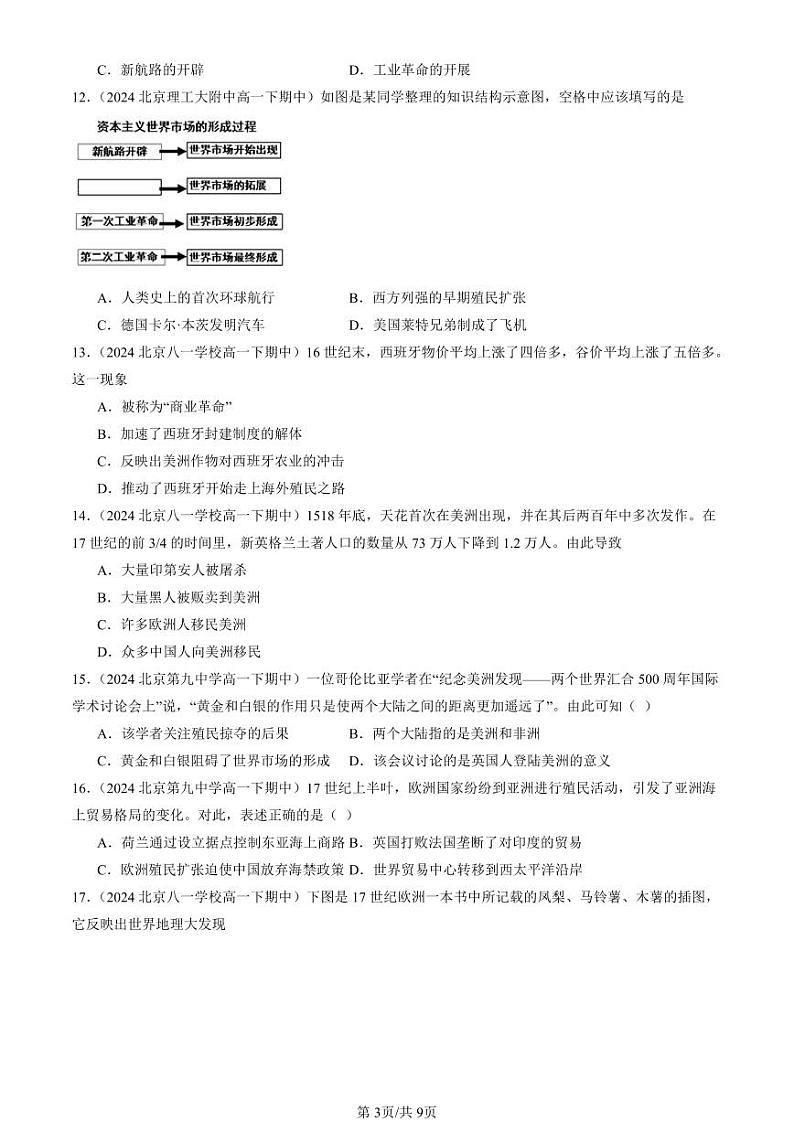 2024北京重点校高一（下）期中真题历史汇编：全球联系的初步建立与世界格局的演变2第3页
