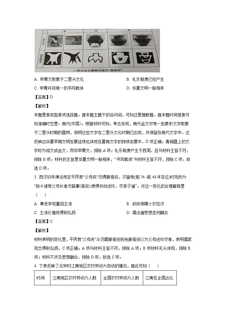 云南省德宏傣族景颇族自治州2023-2024学年高三（上）期末文综历史试卷（解析版）第2页