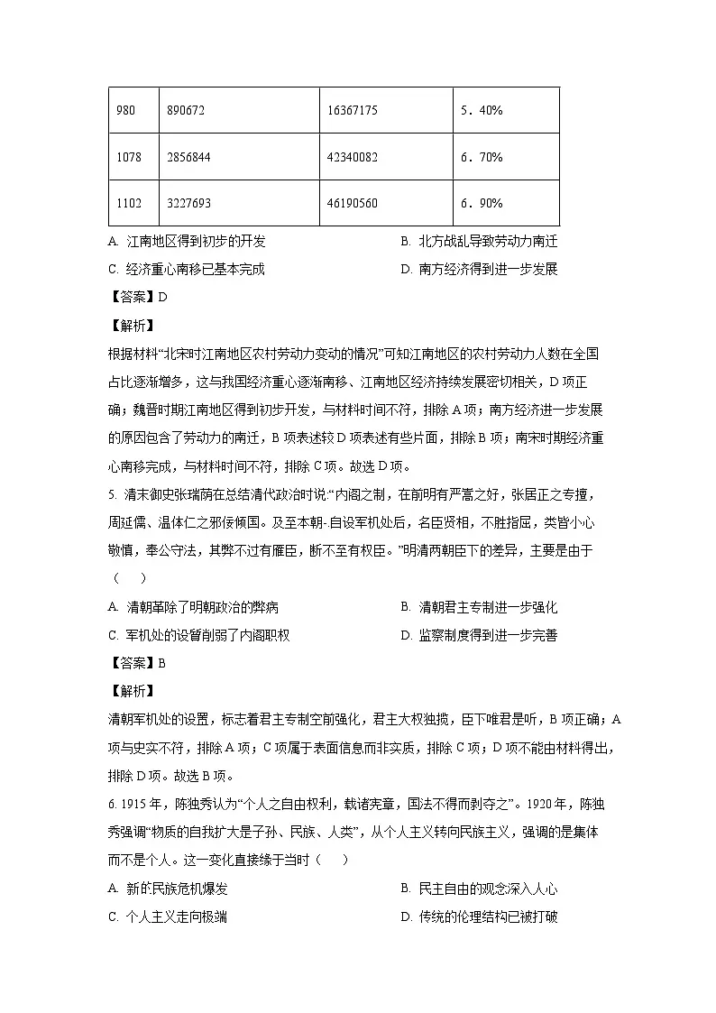 云南省德宏傣族景颇族自治州2023-2024学年高三（上）期末文综历史试卷（解析版）第3页