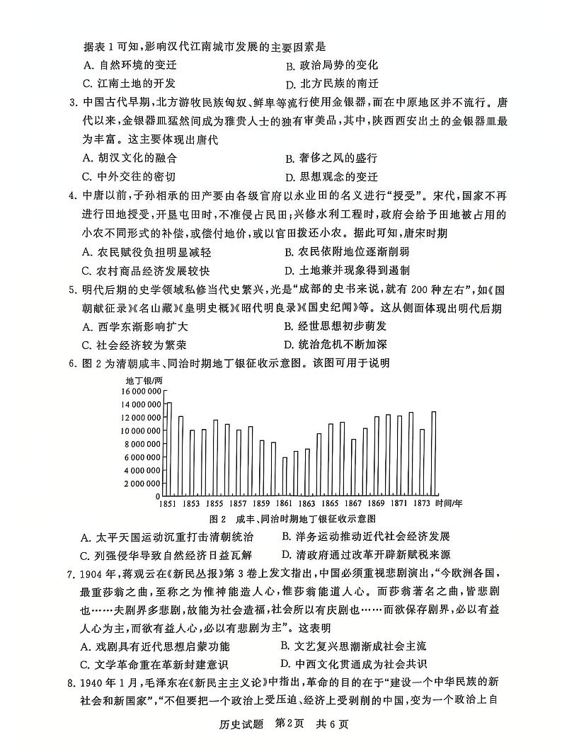 T8联考2025届高三部分重点高中12月联合测评历史试卷及答案第2页