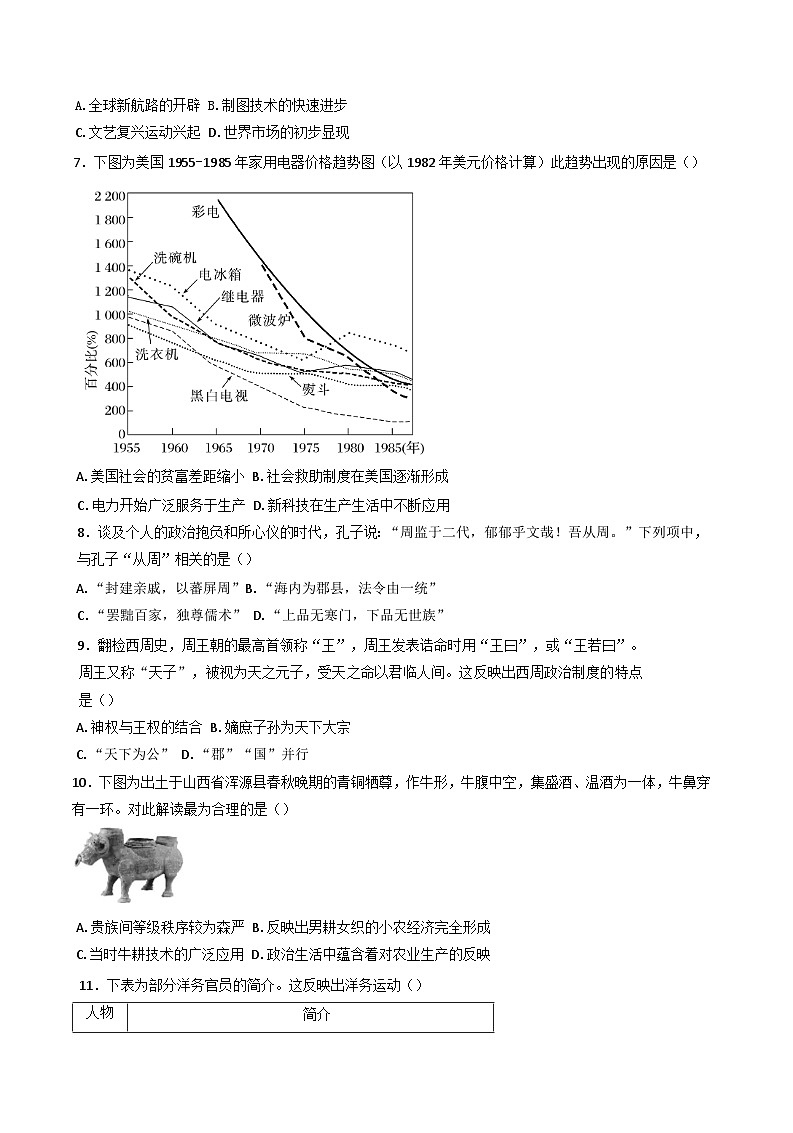 吉林省白城市实验高级中学2024-2025学年高三上学期1月期末历史试题(含解析)第2页