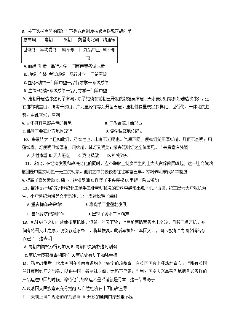 河北省唐山市丰南区第一中学2024-2025学年高一上学期期末复习历史卷1(含解析)第2页