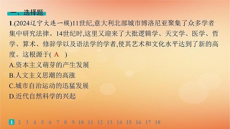 专题版2025届高考历史二轮总复习板块三世界史专题突破练十二高举人文主义大旗__近代西方的思想解放与文化传播课件第2页