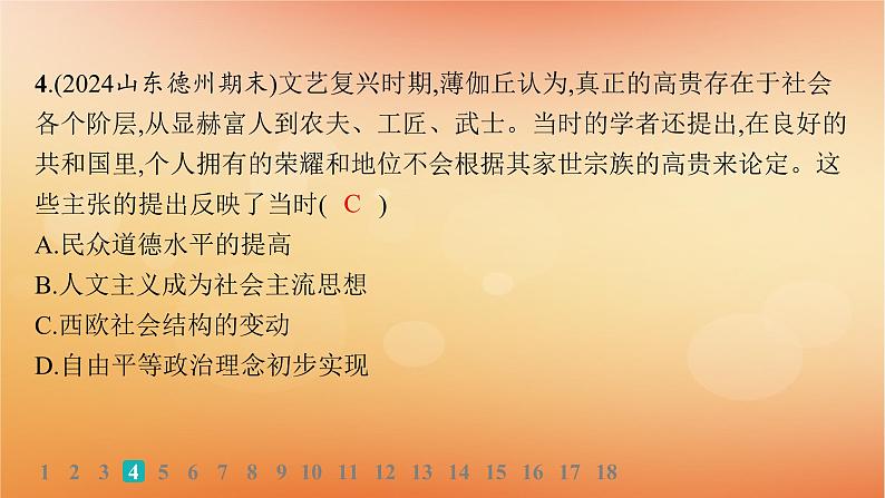 专题版2025届高考历史二轮总复习板块三世界史专题突破练十二高举人文主义大旗__近代西方的思想解放与文化传播课件第8页