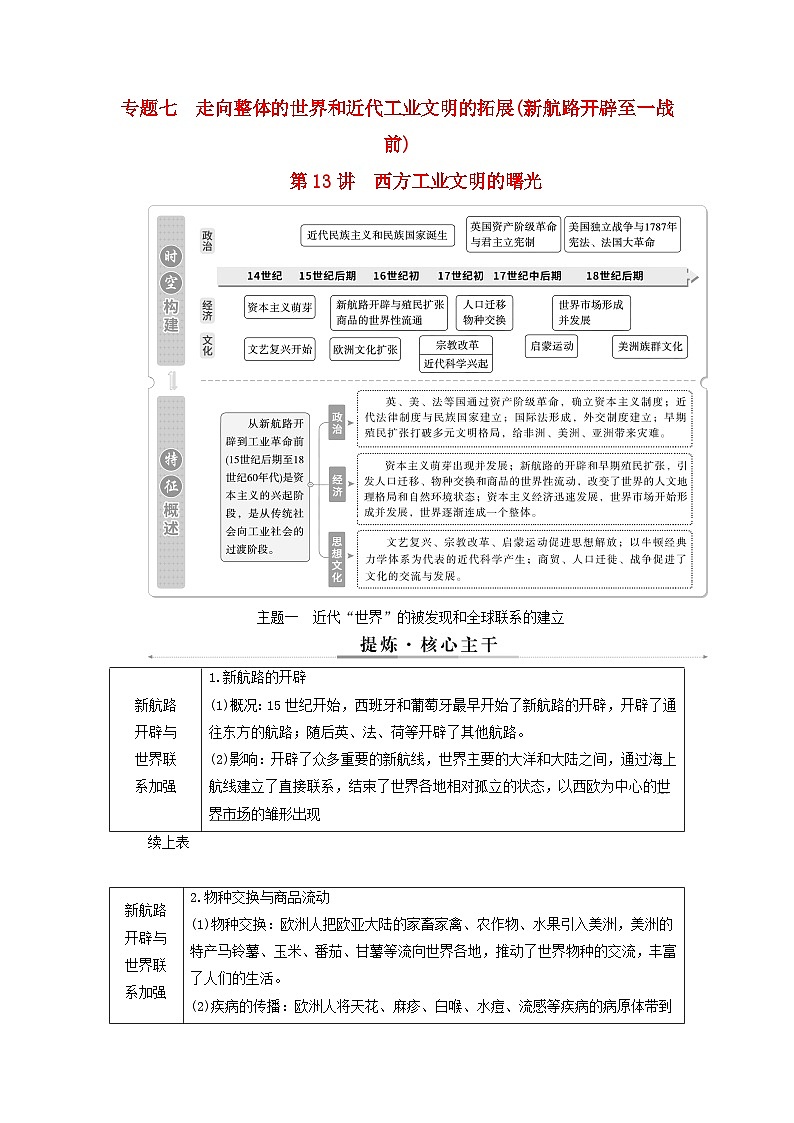 2025届高考历史二轮专题复习与测试模块三第13讲西方工业文明的曙光第1页