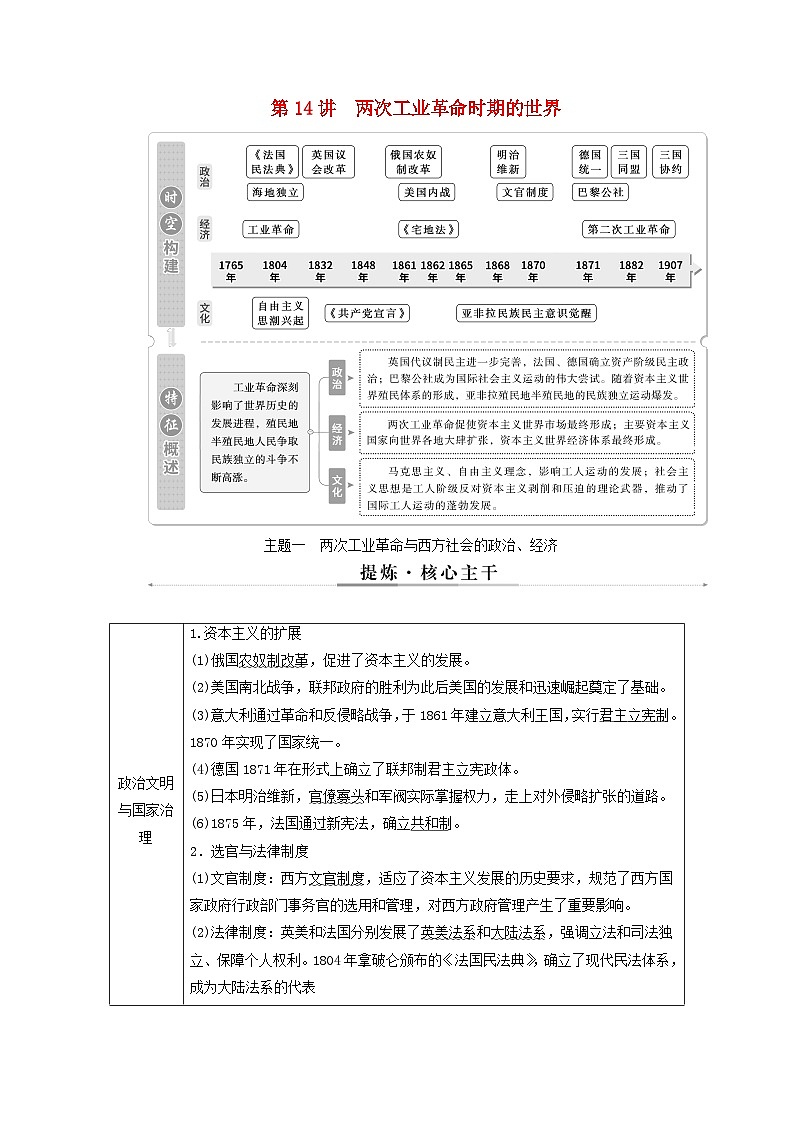 2025届高考历史二轮专题复习与测试模块三第14讲两次工业革命时期的世界第1页