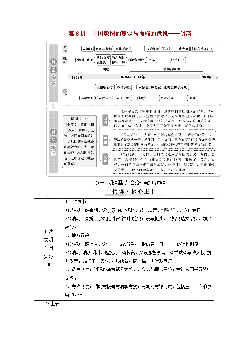 2025届高考历史二轮专题复习与测试模块一第6讲中国版图的奠定与面临的危机__明清第1页