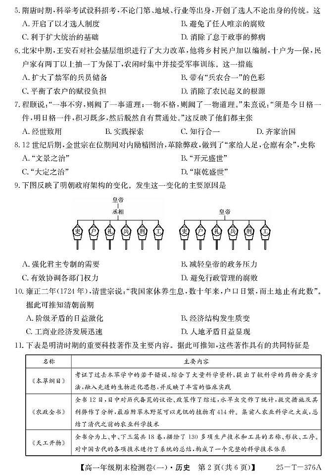 2025广州高一上学期期末检测卷（一）历史PDF版含解析第2页