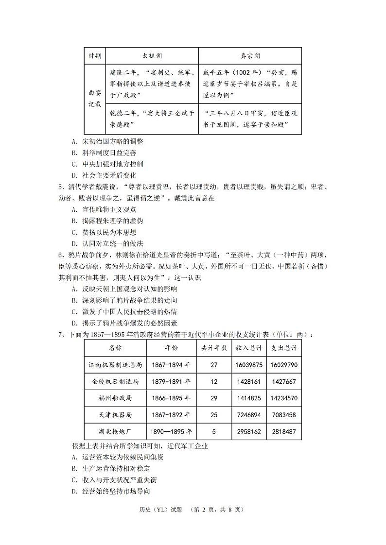 湖南省长沙市雅礼中学2024-2025学年高三上学期1月综合自主测试（期末）历史试卷（PDF版附解析）第2页