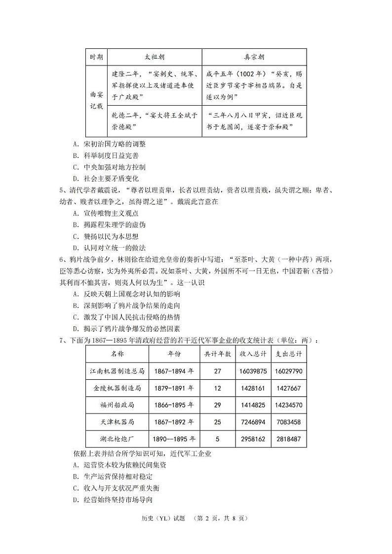 湖南省长沙市雅礼中学2025届高三上学期1月期末综合自主测试-历史试题+答案第2页