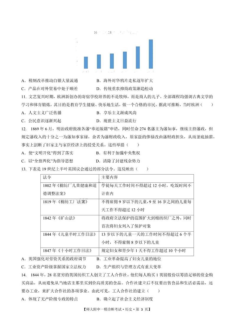 甘肃省西北师范大学附属中学2025届高三上学期高考一模诊断考试历史试题+答案第3页