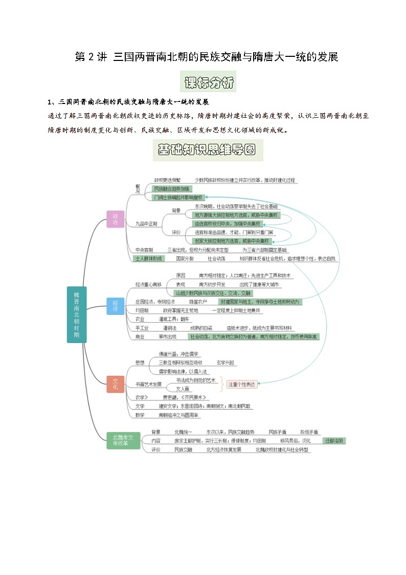 第2讲 三国两晋南北朝的民族交融与隋唐大一统的发展（解析版）第1页