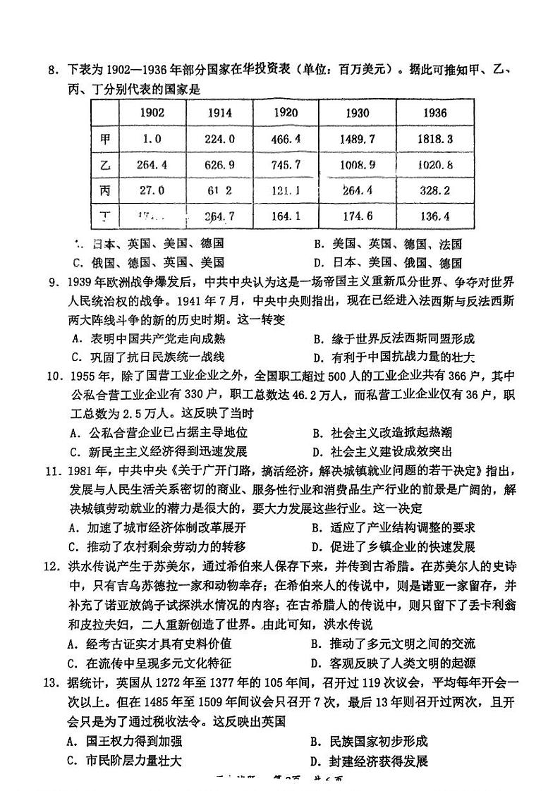 广东省惠州市2024-2025学年高三高考三调考试 历史试卷（原卷）第2页