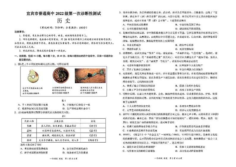 2025届四川省宜宾市高三上学期一诊考试历史试题+第1页