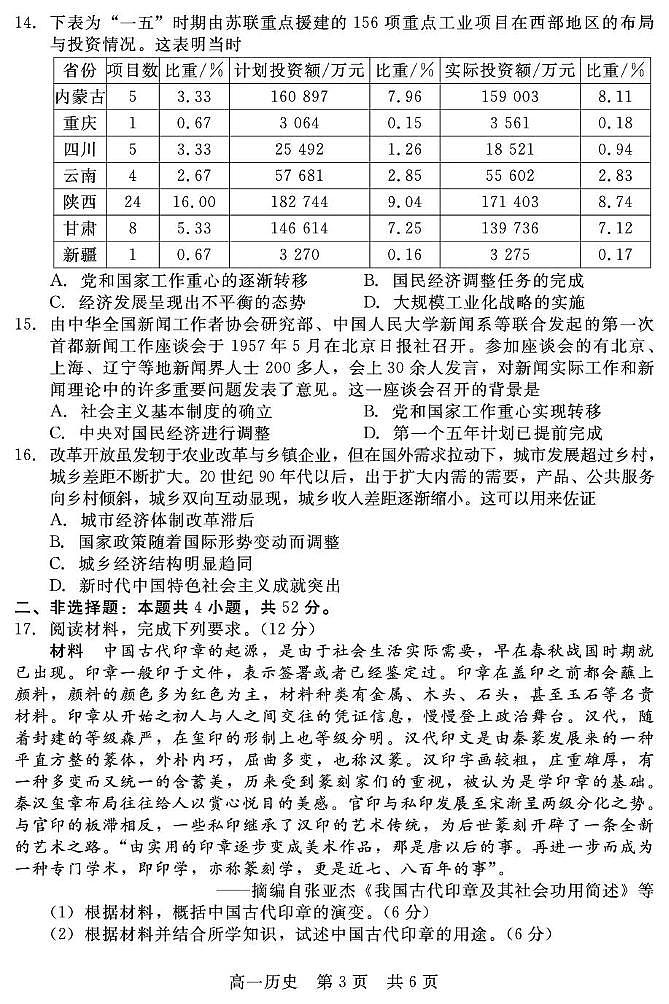 河北省邯郸市NT20名校联合体2024-2025学年高一上学期期末考前实战大演练历史试题（PDF版附解析）第3页