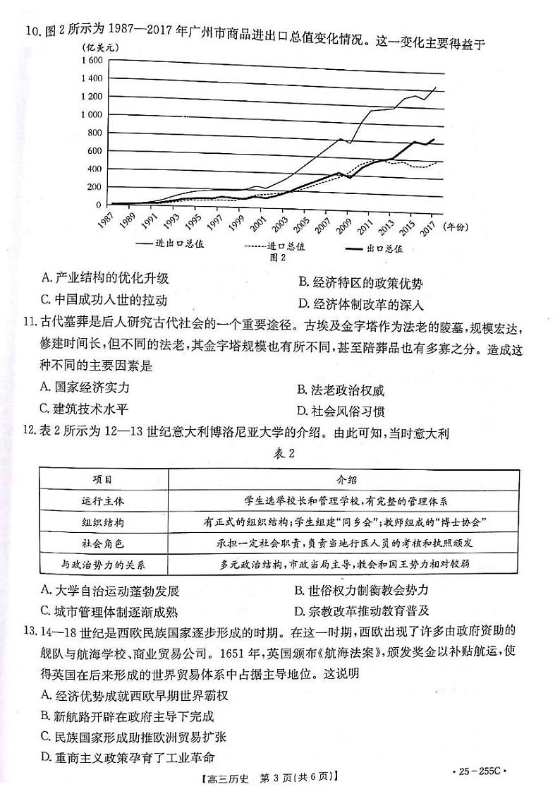 甘肃省白银市2025届高三上学期期末考试历史试题（PDF版附答案）第3页
