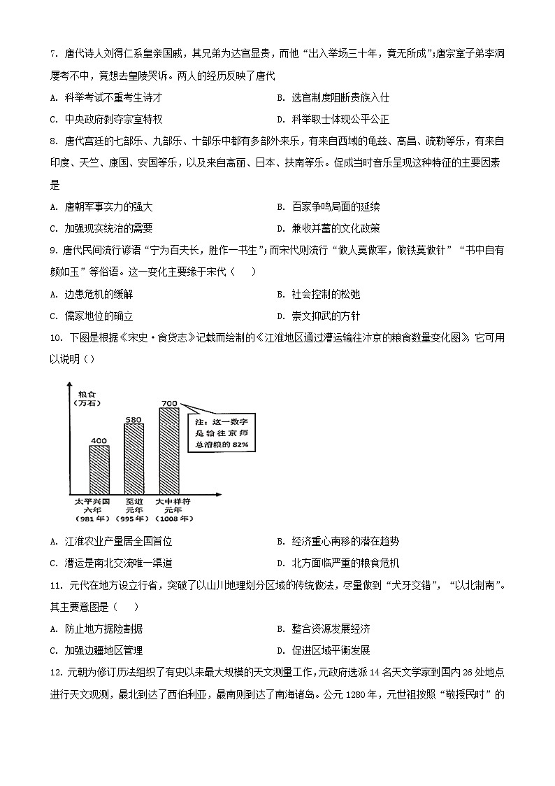 四川省2023_2024学年高一历史上学期12月月考试题含解析第2页