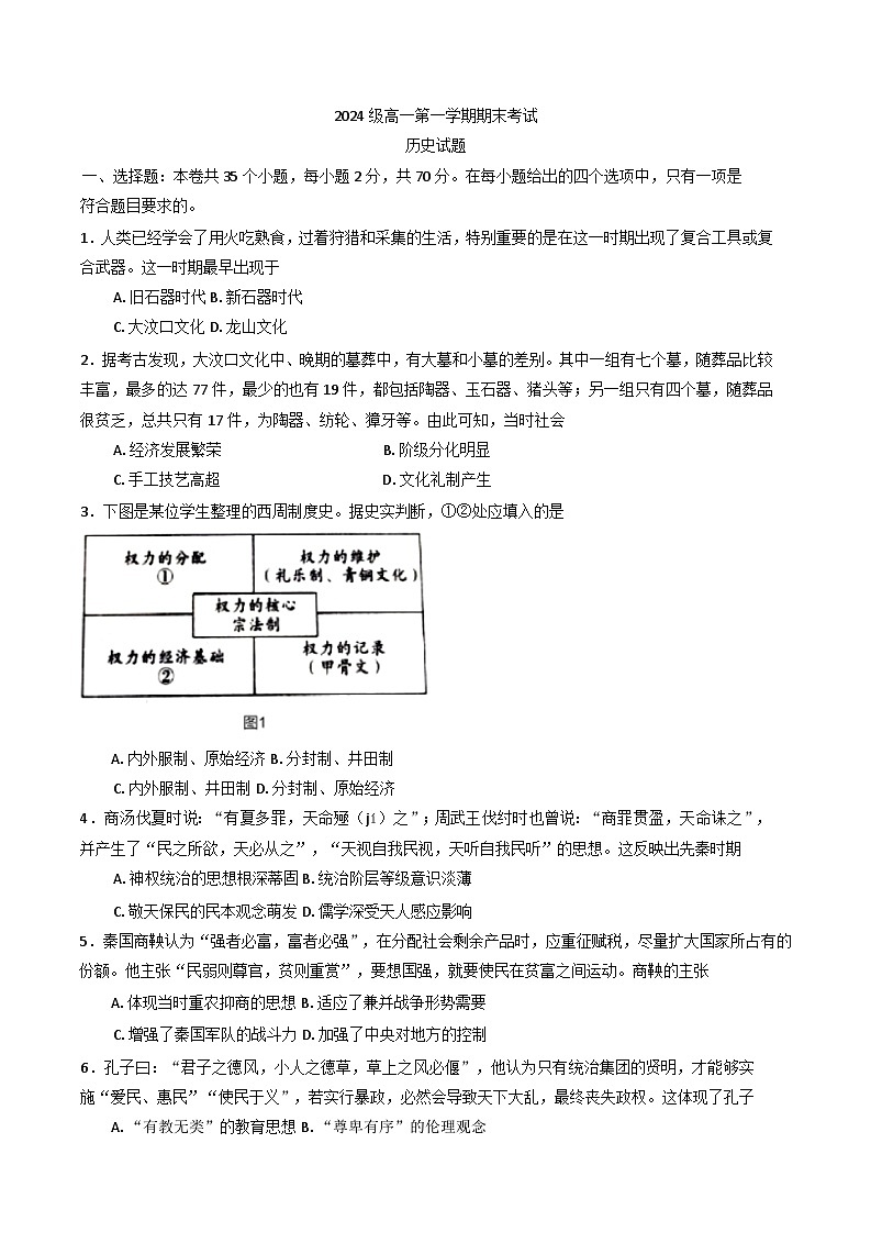 四川省仁寿县铧强中学2024-2025学年高一上学期期末考试历史试题第1页