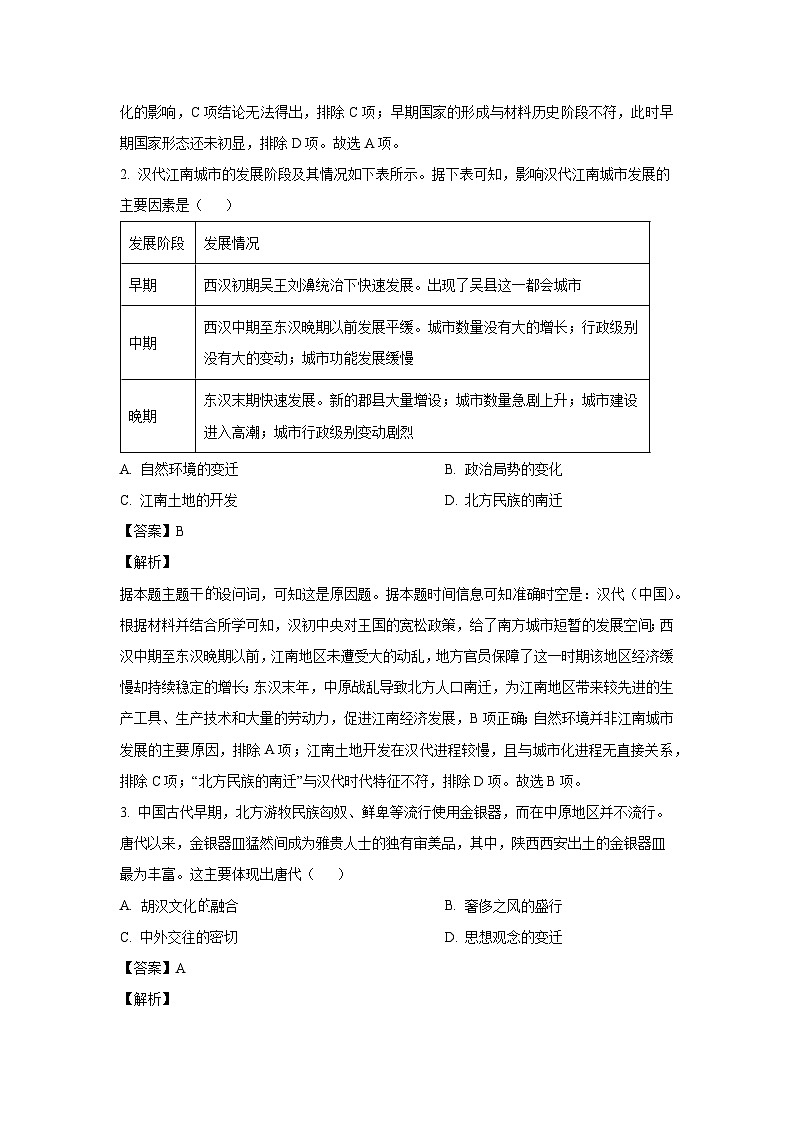 2024~2025学年河南省部分重点中学高三上学期12月联合测评历史试卷（解析版）第2页