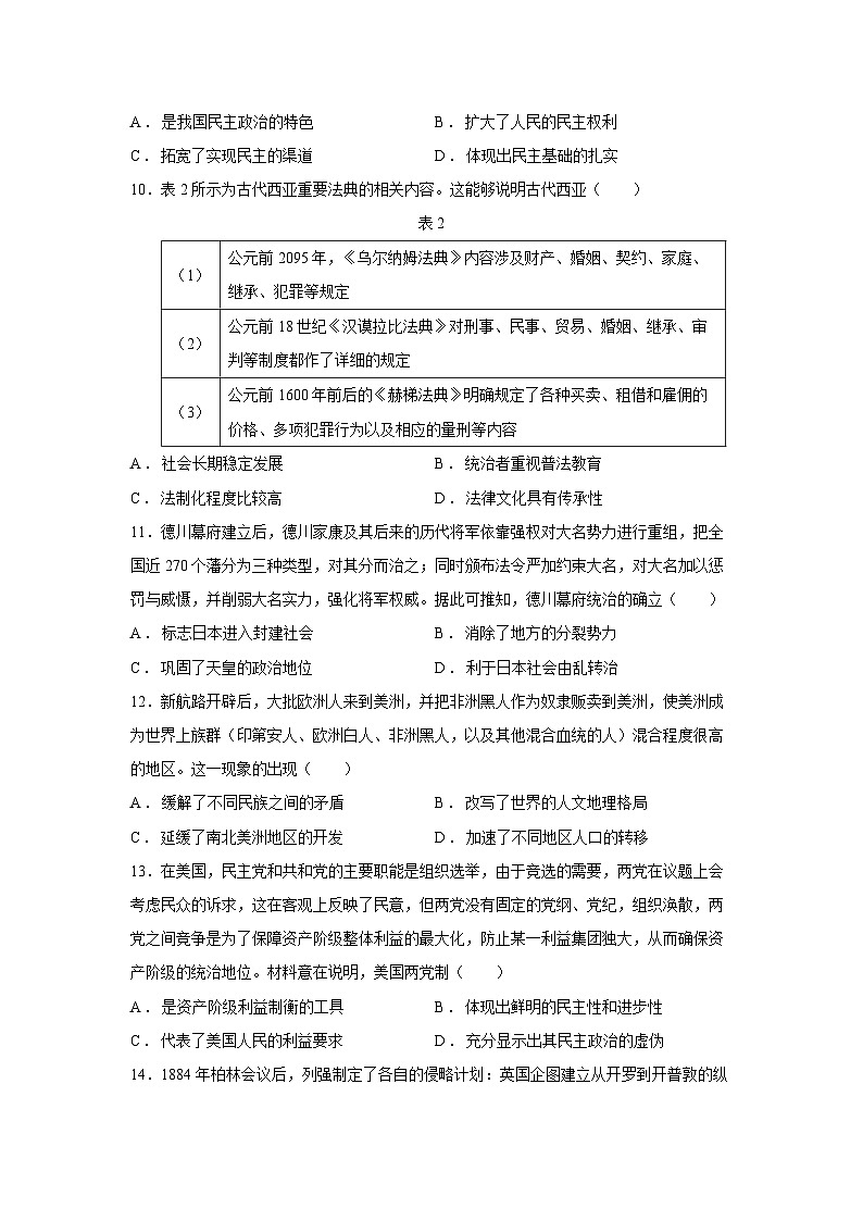 2024~2025学年河北省名校联考高三上学期12月月考历史试卷第3页