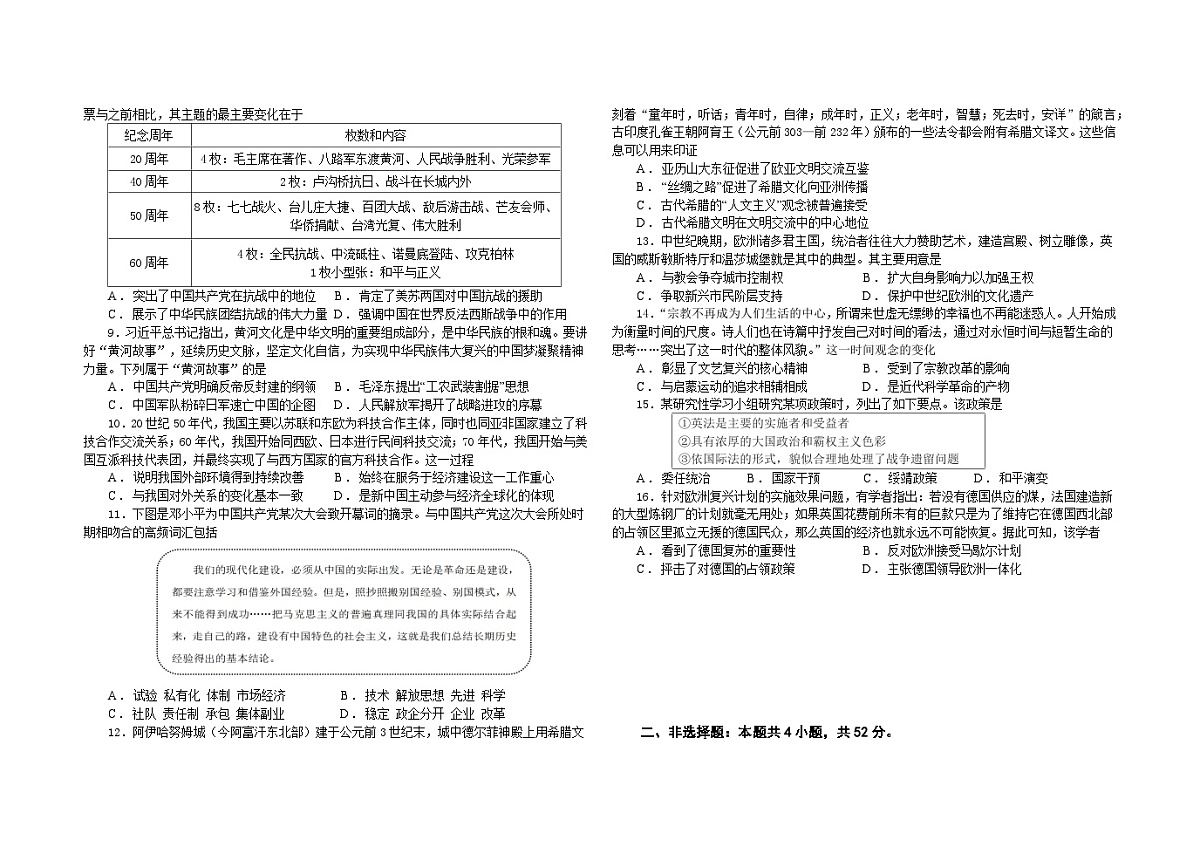 2025届高三联合模拟考试历史试题第2页