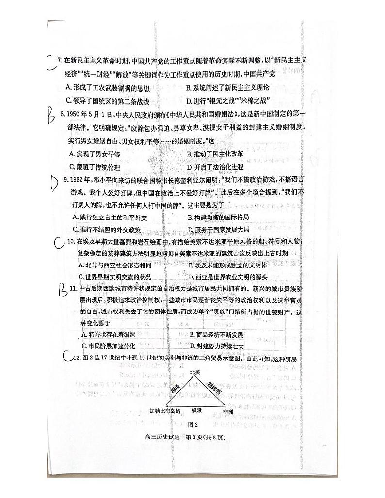 2025学年枣庄历史高三一调考试第3页
