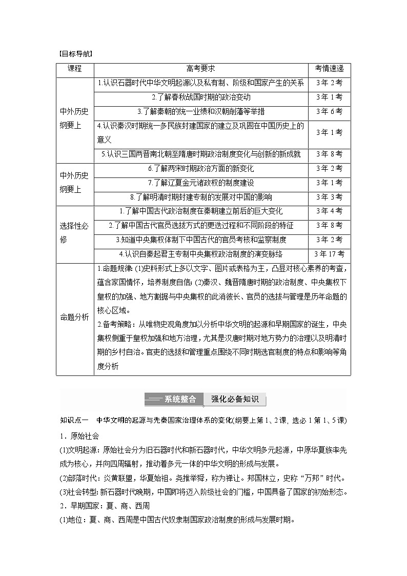 板块一　专题一　中国古代政治制度的演进--2025年高考历史大二轮复习（学生版）第2页