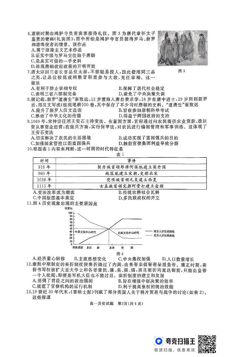山东省枣庄市台儿庄区等2地2024-2025学年高一上学期期末考试历史试题第2页