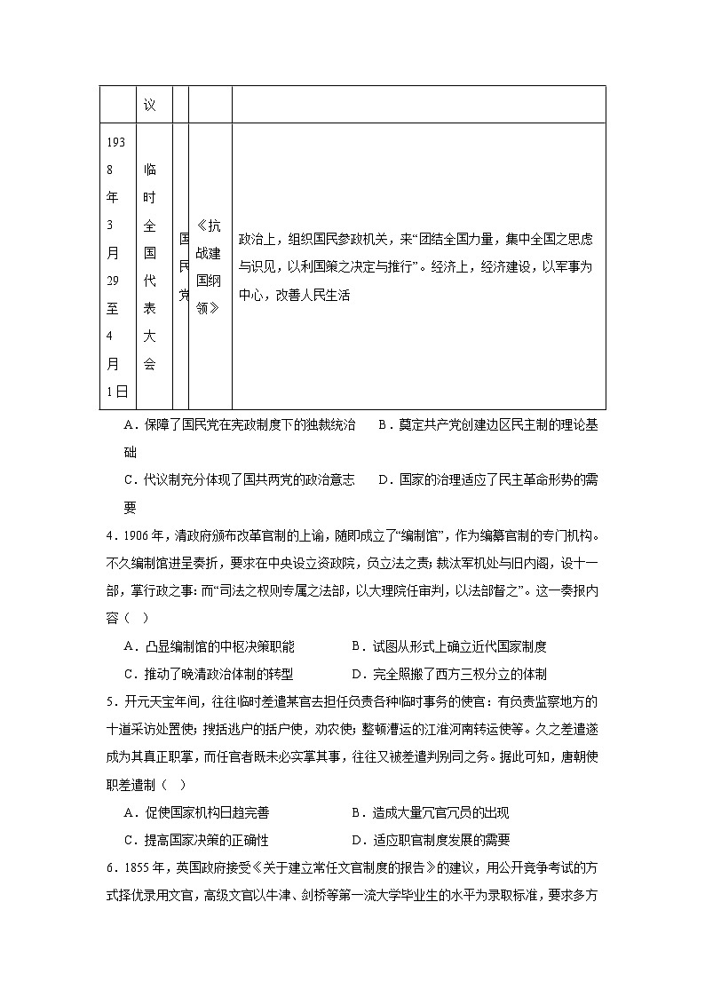 安徽省阜阳市第三中学2024-2025学年高二上学期第一次调研考试历史试题第2页