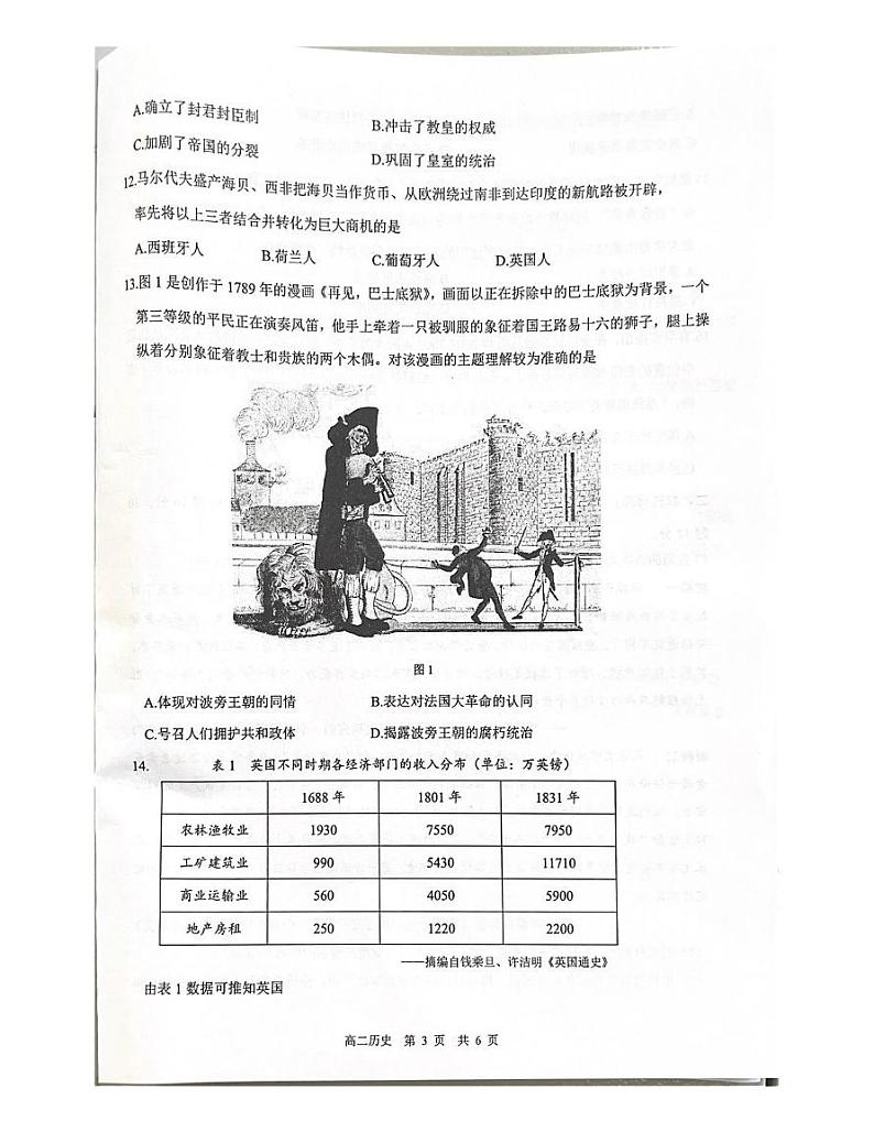 广东省东莞市2024-2025学年高二上学期期末考试历史试题第3页