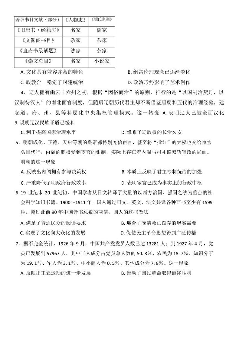 2025届河北省盐山中学高三上1月月考历史试卷(含答案)第2页
