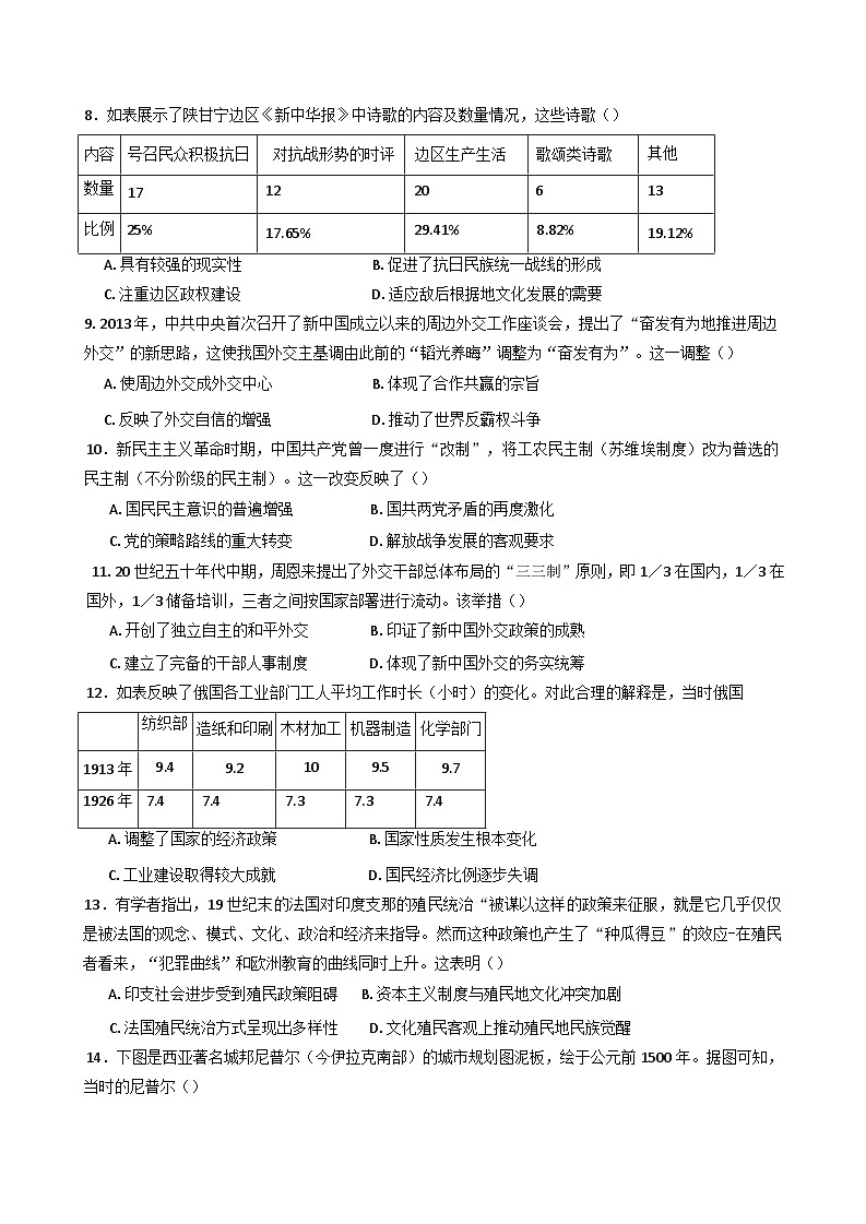 2025届山东省邹城市兖矿第一中学高三上学期期末模拟测试（四）历史试题（纲要上下_选择性必修三册）.第3页