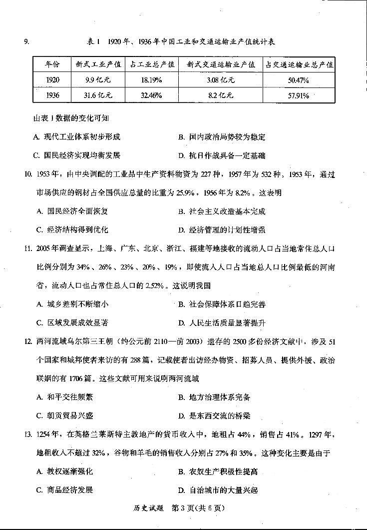 历史试卷(A4版）（全）第3页