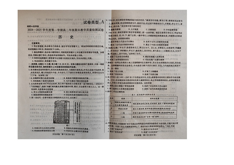 内蒙古包头市2024-2025学年高二上学期期末考试历史试题第1页
