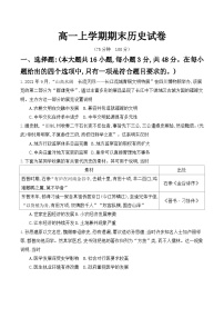 2024—2025学年度安徽省临泉田家炳实验中学高一第一学期期末考试历史试题