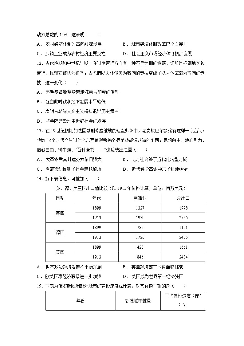 2024-2025学年湖南省株洲市高三上学期教学质量统一检测（一模）历史试卷第3页
