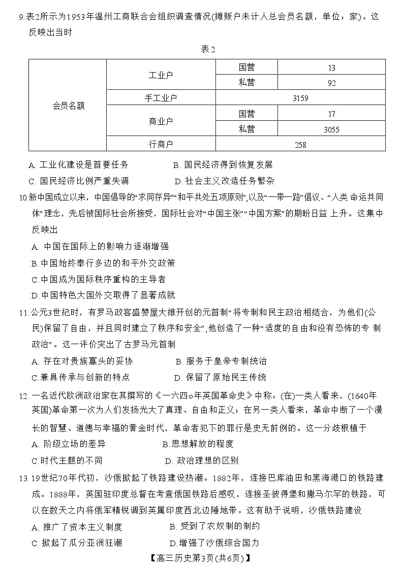 山西省晋城市2025年高三年第一次模拟考试试题（晋城一模）历史A第3页