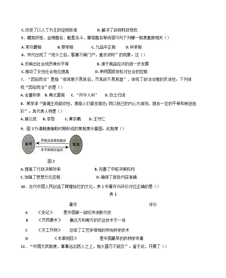 山东省临沂市2024-2025学年高一上学期期末学科素养水平监测历史试题(含解析)第2页