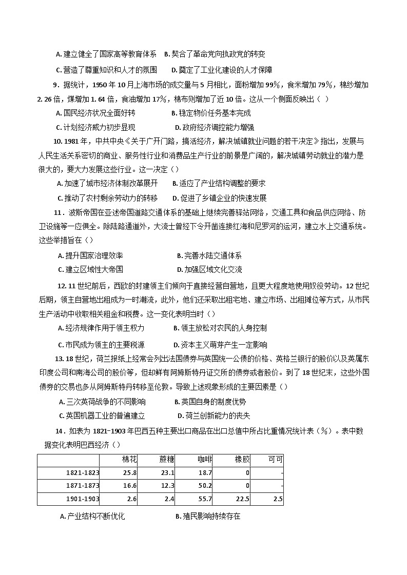 2025届江西省南昌市第十中学高三上学期一模模拟考试历史试题(含解析)第3页