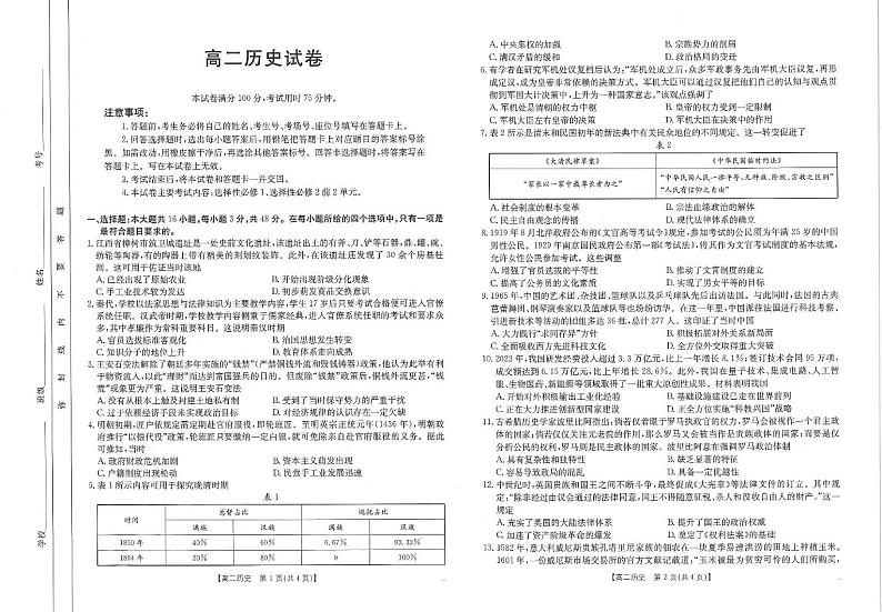 江西省南昌市2024-2025学年高二上学期期末考试历史试卷（PDF版附答案）第1页