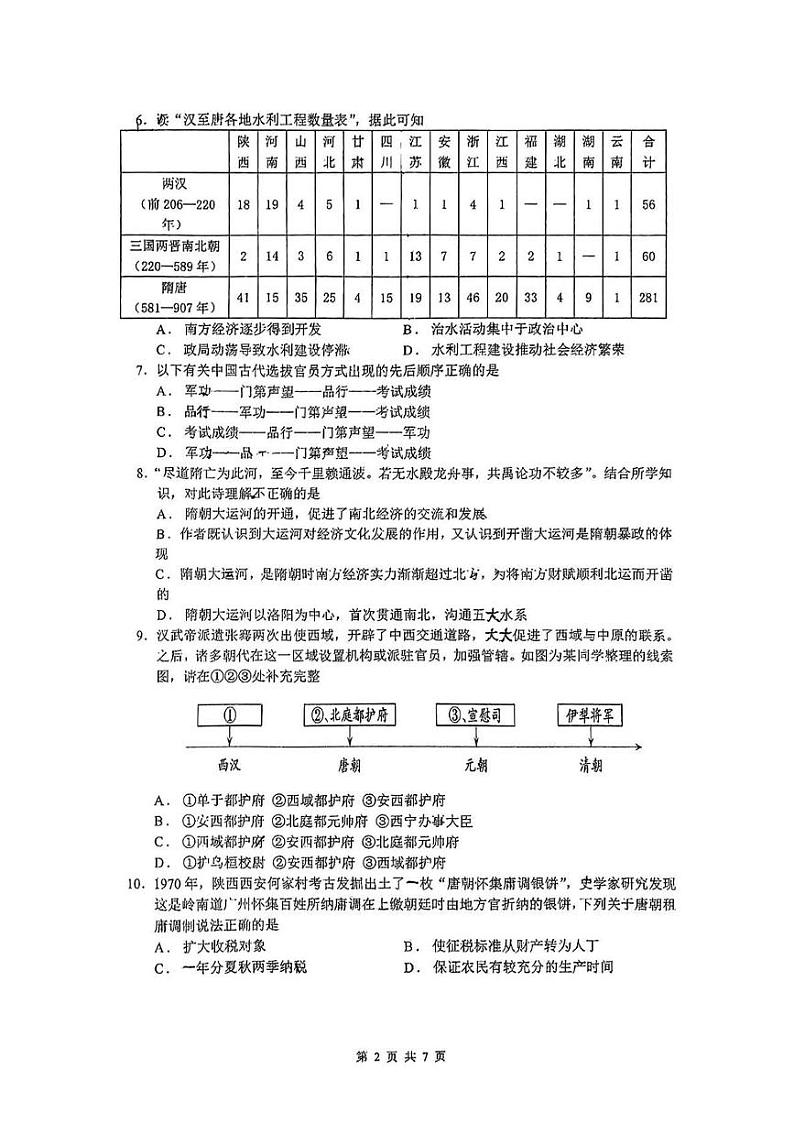 浙江省杭州学军中学2024-2025学年高一上学期期末考试历史试题第2页
